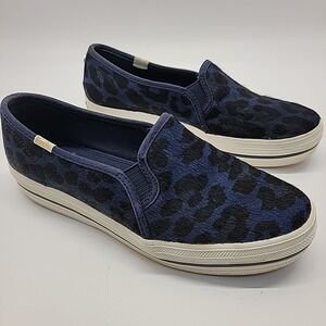 Kate Spade x Keds Leopard Platform Sneakers Women's Size 7.5 Blue Black Slip-on